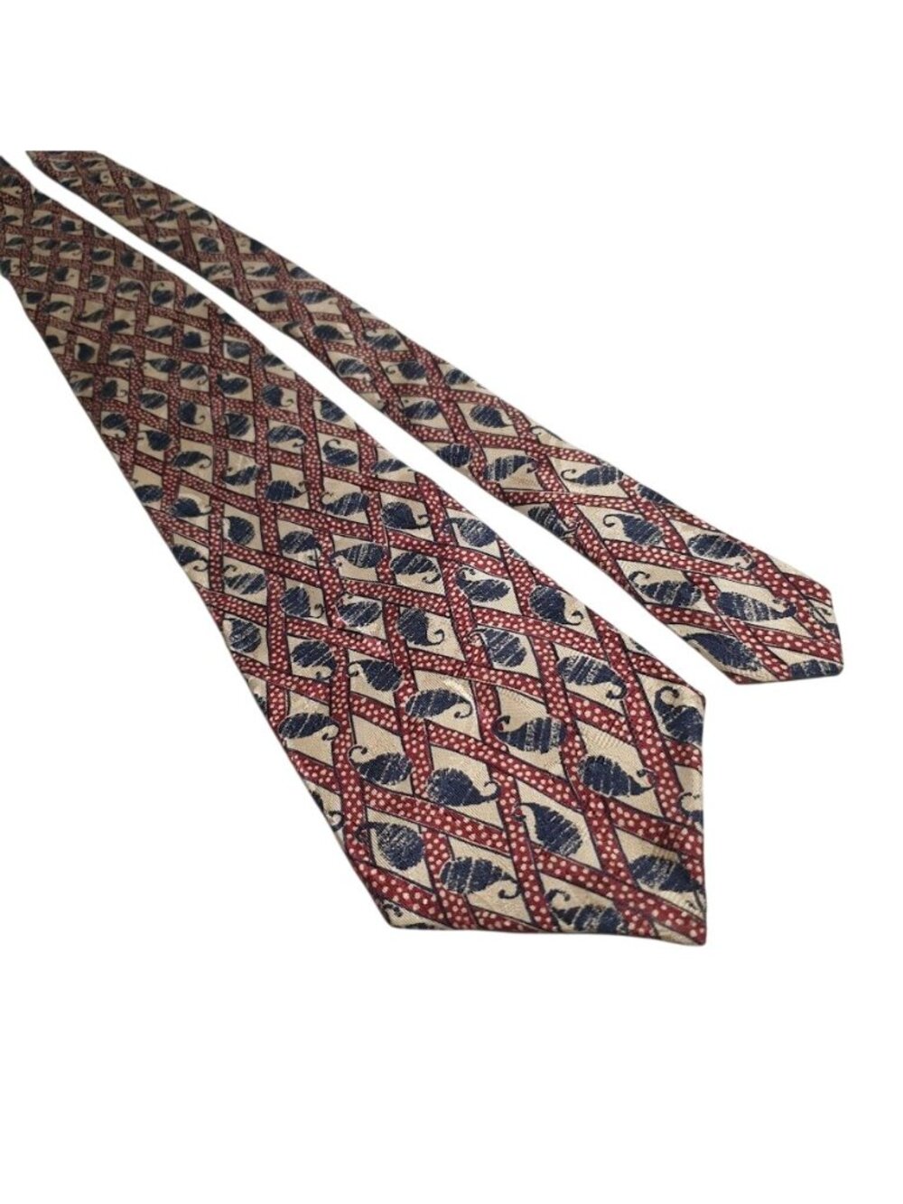 MSR Made USA Vintage Novelty Tie Blue Red Beige Office Dad Gift Silk Pattern 54"